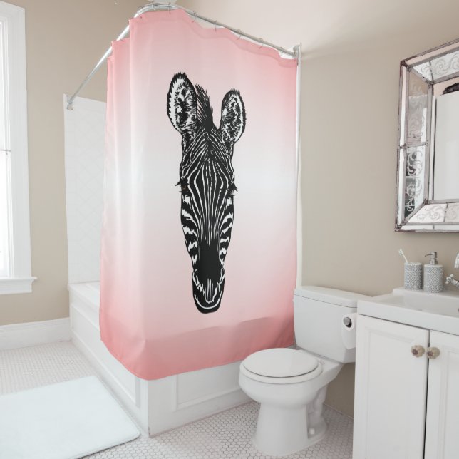 Rideaux De Douche Zebra Head on Pink (En situation)