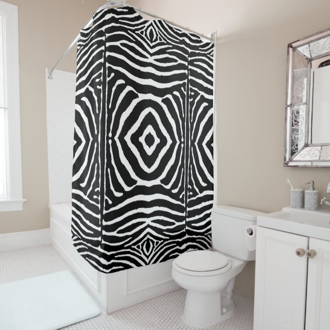 Rideaux De Douche Zèbre en noir et blanc (En situation)