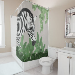 Rideaux De Douche Zèbre parmi les feuilles