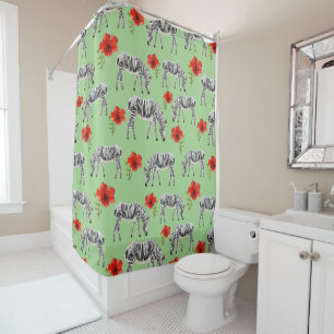 Rideaux De Douche Zèbres parmi les fleurs d'Hibiscus