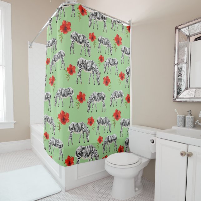 Rideaux De Douche Zèbres parmi les fleurs d'Hibiscus (En situation)