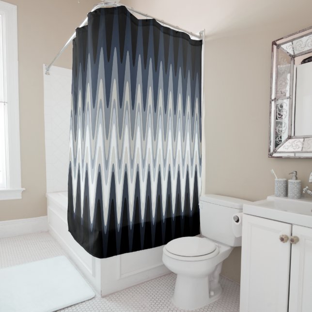 Rideaux De Douche Zig Zag noir blanc gris marine bleu beige Motif (En situation)