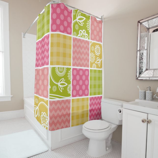 Rideaux De Douche Zigzag, Chevron, Pois, En vichy, Patchwork (En situation)