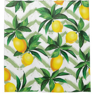 Rideaux De Douche Zigzag citron : motif vintage à la main.