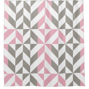 Rideaux De Douche ZigZag géométrique rose framboise et argent
