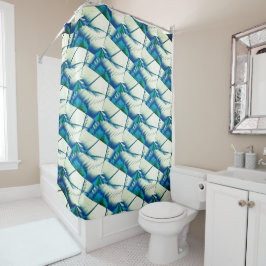 Rideaux De Douche Zigzag vert ou scies sur cyan intense à bleu royal