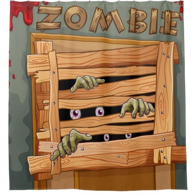 Rideaux De Douche Zombies Derrière La Porte En Bois (Devant)
