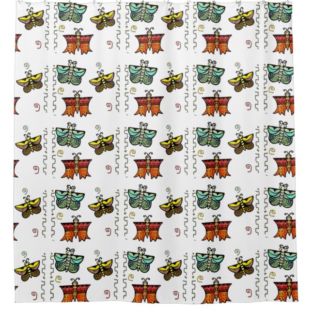 Rideaux De Douche Zuni Butterfly Folk Art (Devant)