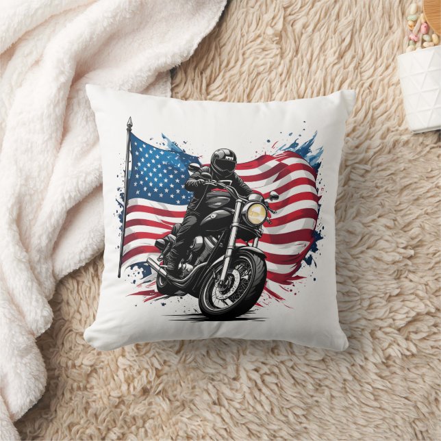 Rider mit lebendiger amerikanischer Flagge Kissen (Decke)