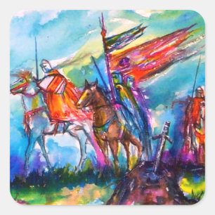 RIDERS IN DER STORM Mittelalterliche Ritter Reitst Quadratischer Aufkleber