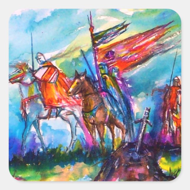 RIDERS IN DER STORM Mittelalterliche Ritter Reitst Quadratischer Aufkleber (Vorderseite)
