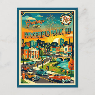 Ridgefield Park NJ Feuerwerk im Vintage-Stil Postkarte