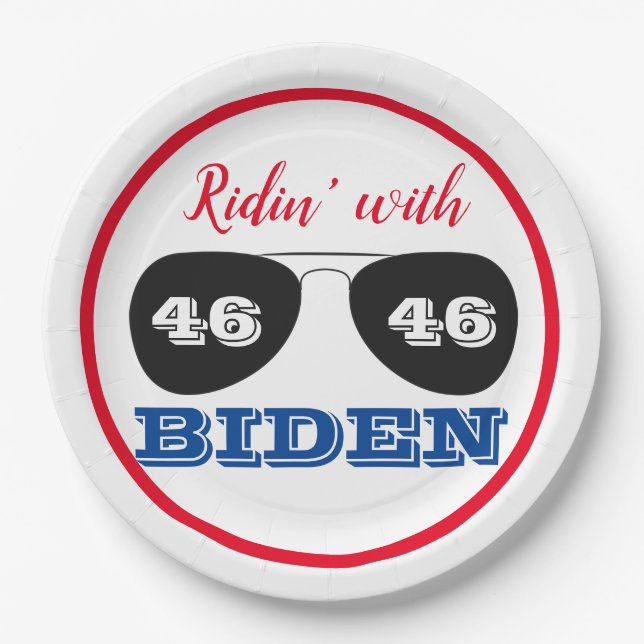 Ridin' mit Biden 46 Aviator-Sonnenbrille Pappteller (Vorderseite)