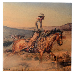„Riding Herd“ Western Art von Edward Borein Fliese