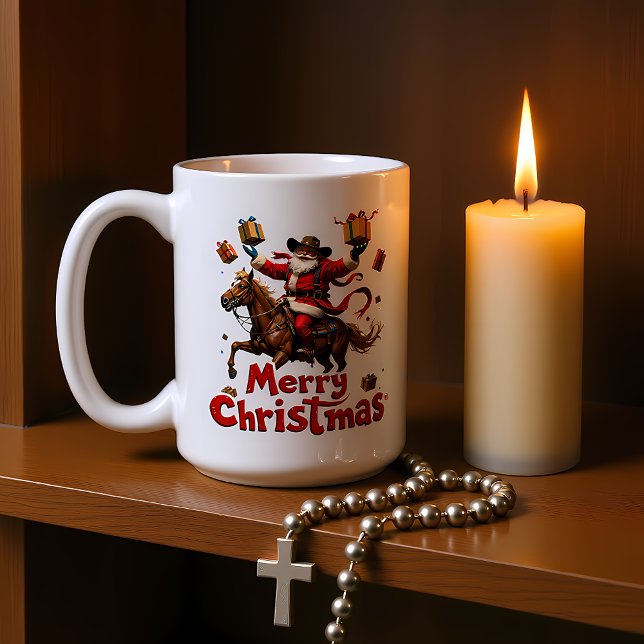 Riding Horseback Merry Christmas Kaffeetasse (Von Creator hochgeladen)