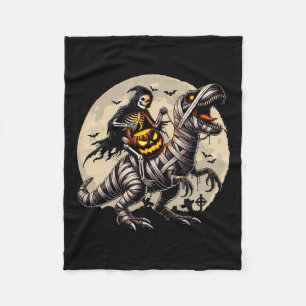 Riding Mummy Dinosaur T Rex Pumpkin Funny Hallowee Fleecedecke
