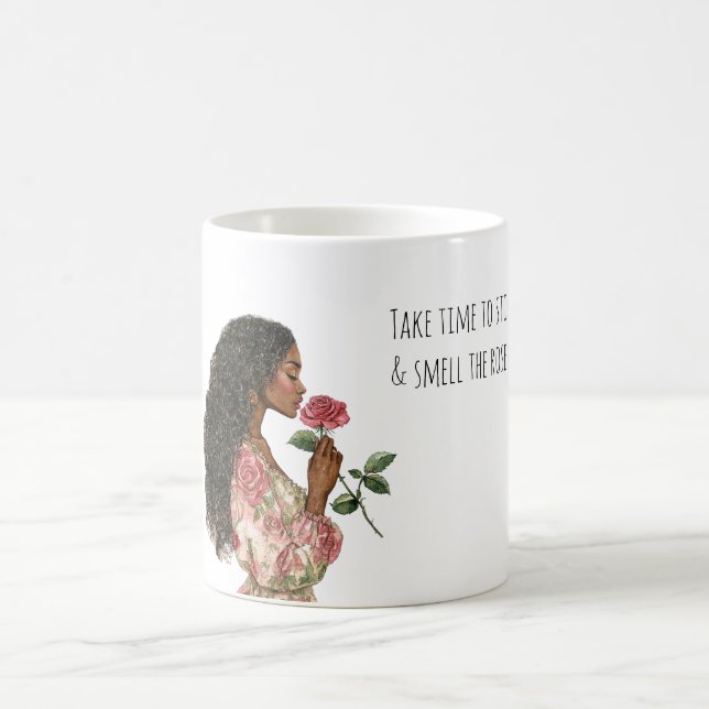 Rieche an den Rosen Schwarzes Mädchen Kaffeetasse (Mittel)
