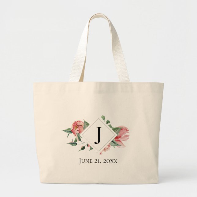 Riechen Sie die Rose, Monogramm, Hochzeitstag Jumbo Stoffbeutel (Vorne)