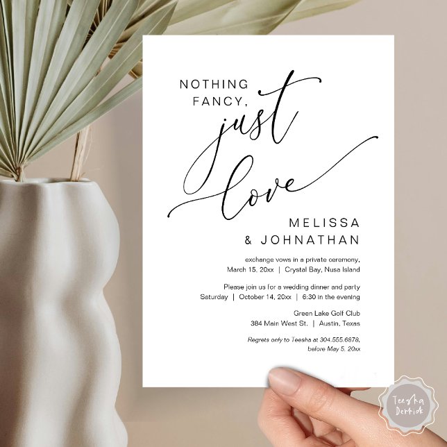 Rien de fantaisiste, juste de l'amour, Invitation  (Nothing Fancy, Just Love, Wedding Elopement Invitation Card, PDF, Modern Romantic, Black and White)