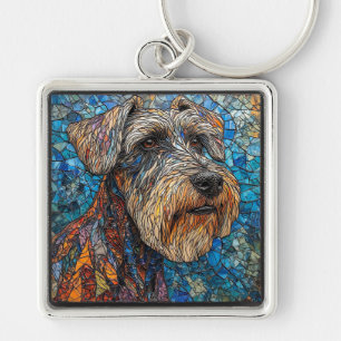 Riesen-Schnauzer-Hund Buntes Mosaik-Kunstwerk Schlüsselanhänger
