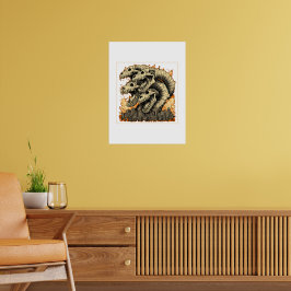 Riesen-Skelett-Kaiju-Monster-Stadtposter Poster