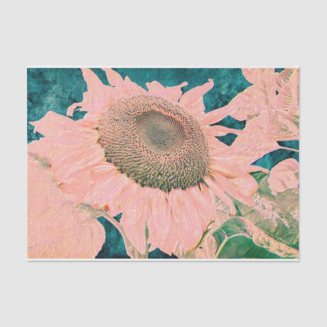 Riesen-Sonnenblume Vintag Rosa Grüne Kunstdekus Seidenpapier (Vorderseite)