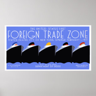 Riesenbanner Art Deco New York Hafen Poster