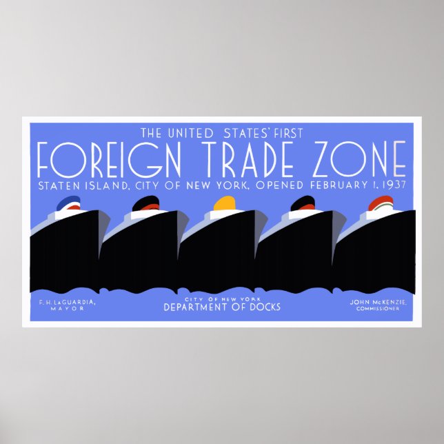 Riesenbanner Art Deco New York Hafen Poster (Vorne)