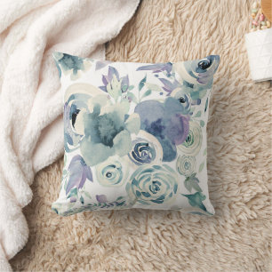 Riesenblaue Aquamarine Rose Wasserfarben-Kissen Kissen
