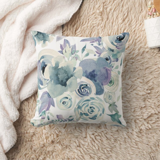 Riesenblaue Aquamarine Rose Wasserfarben-Kissen Kissen (Decke)