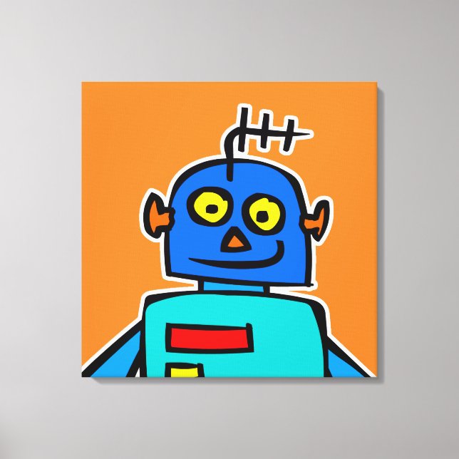 Riesenblauer Cartoon Robot Canvas Print Leinwanddruck (Vorderseite)