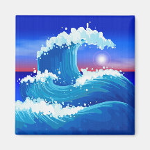 Riesenblauer Tsunami-Welle mit Zeichnend Sonne