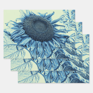 Riesenblumen Vintag Art Blue Green Decoupage Geschenkpapier Set