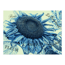 Riesenblumen Vintag Art Blue Green Script