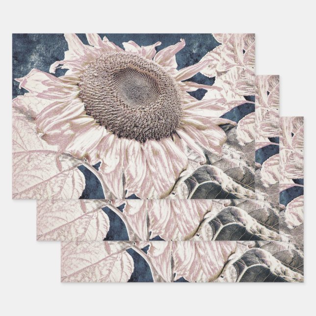 Riesenblumen Vintag Grau Sepia Decoupage Geschenkpapier Set (Set)