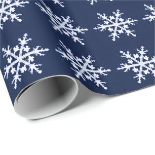 Rieseneis-Crystal-Schneeflocken auf Dunklem Indigo Geschenkpapier