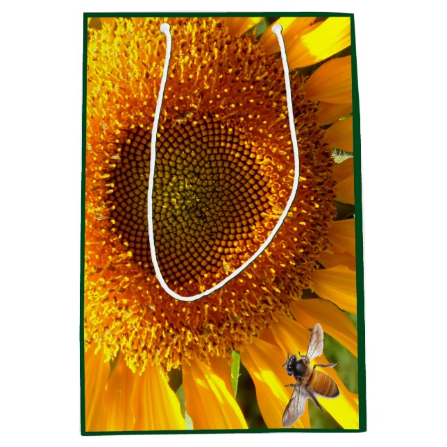 Riesengelbe Mammut Sonnenblume und Biene Mittlere Geschenktüte (Vorderseite)