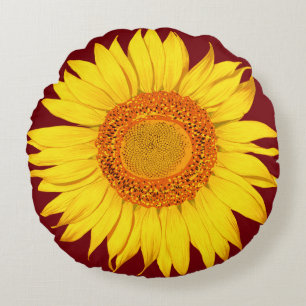 Riesengelbe Sonnenblume - Roter Hintergrund Rundes Kissen