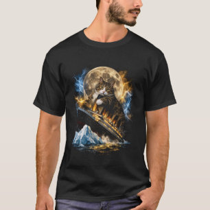 Riesenkatze versenkt Titanic-Schiff Eisberg-Schwar T-Shirt
