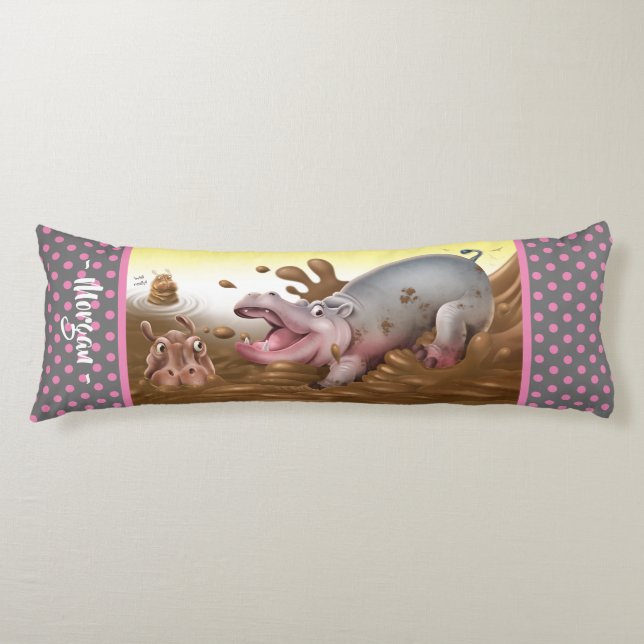 Riesenkuschion Hippos in Schlamm rosa grau. Seitenschläferkissen (Vorderseite)