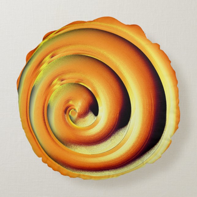 Riesenorange-Spirale in schwarz Rundes Kissen (Rückseite)