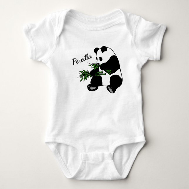 Riesenpanda frisst Bambus Name   Baby Strampler (Vorderseite)