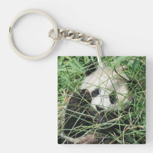 Riesenpanda versteckt sich im Gras Schlüsselanhänger
