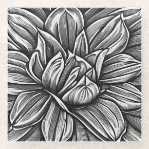 Riesenpeony Blume Muster in Schwarz-Weiß Glasuntersetzer