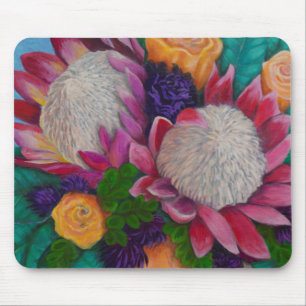 Riesenproteas und orangefarbene Rose Mousepad