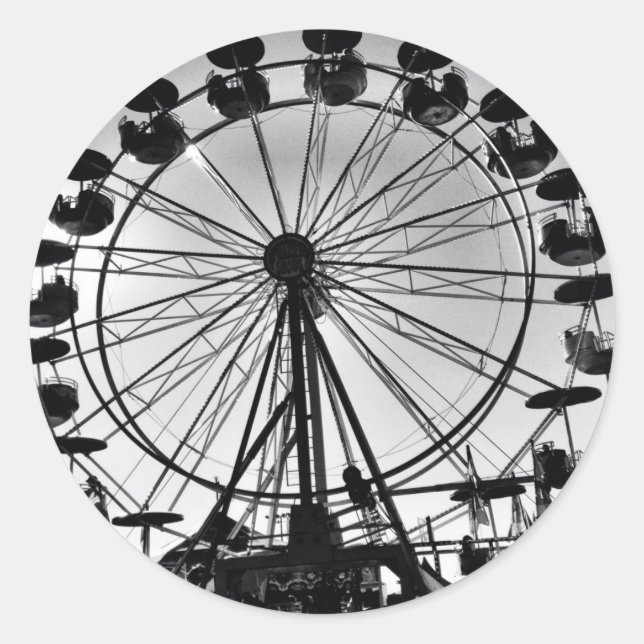 Riesenrad in Schwarz-Weiß-Foto-Geschenke Runder Aufkleber (Vorderseite)