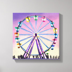 Riesenrad Sonnenuntergang   Schöne Aquarellmalerei Leinwanddruck