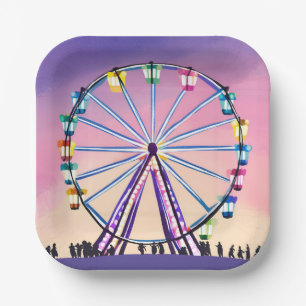 Riesenrad Sonnenuntergang   Schöne Aquarellmalerei Pappteller