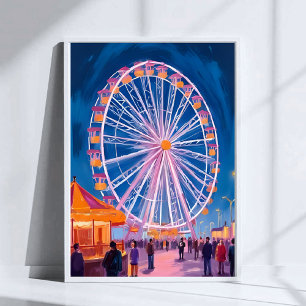 Riesenrad Wasserfarbenbild Strandpromenade Karne Poster