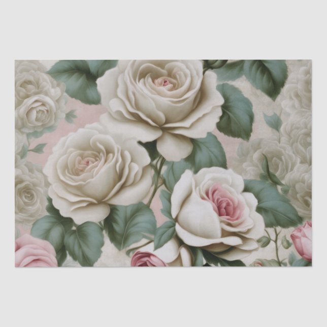 Riesenrosa und Weiße Rosen Seidenpapier (Vorderseite)